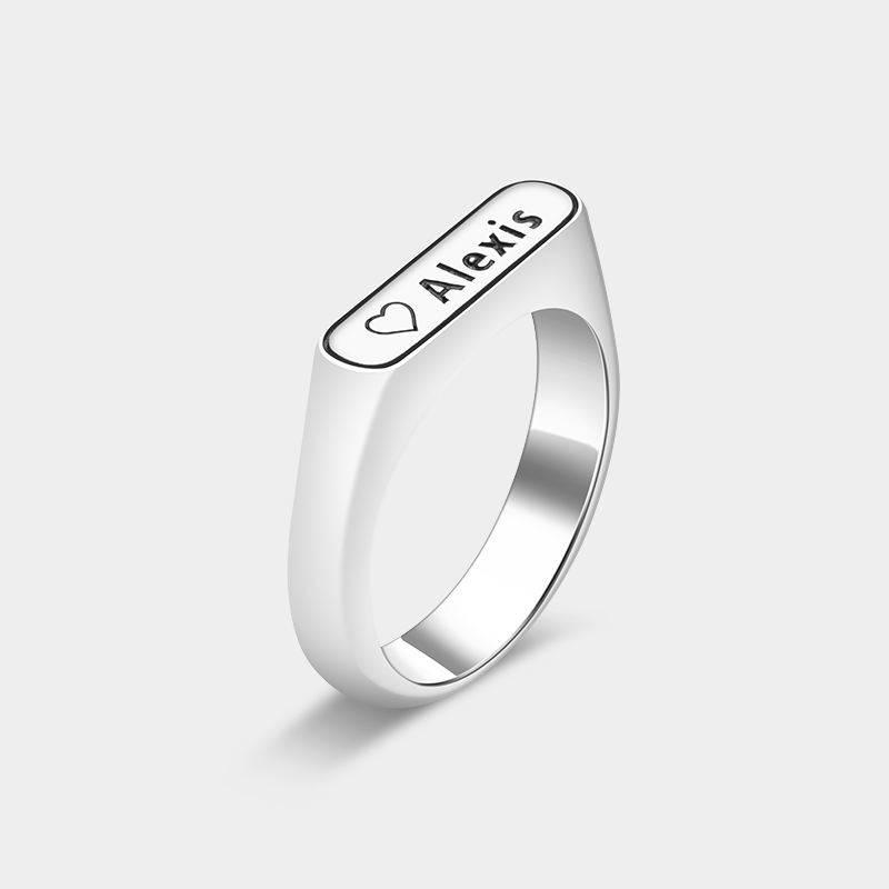 Personalized Heart and Name Bar Ring in Sterling Silver Unique Custom Jewelry for Loved Ones