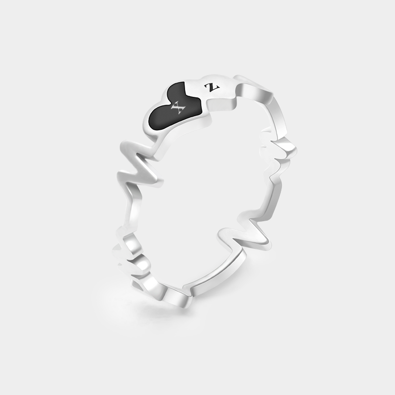 Personalized Irregular Heartbeat Ring with Couple's Initials Unique Sterling Silver Jewelry for Lovers