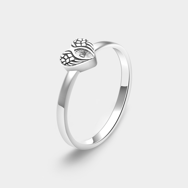 Personalized Angel Wing Heart Ring with Engraved Name Sterling Silver Memorial Jewelry