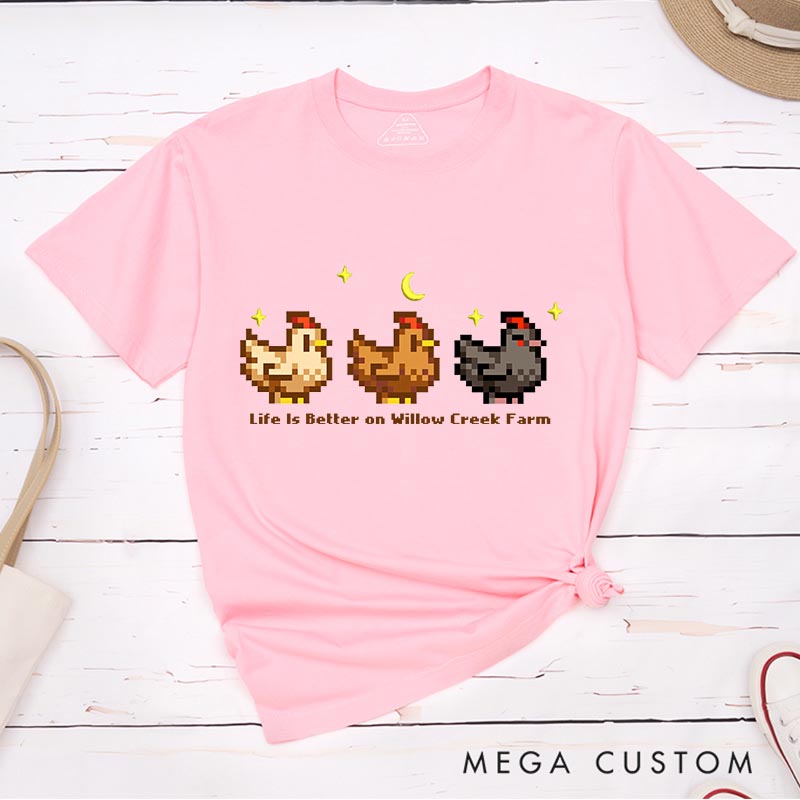 Personalized Cute Chicken Game Classic T-Shirts Farming Gamer Tshirt Valley Geek Gaming Nerd Shirt