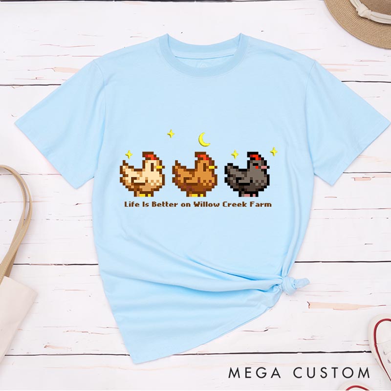 Personalized Cute Chicken Game Classic T-Shirts Farming Gamer Tshirt Valley Geek Gaming Nerd Shirt