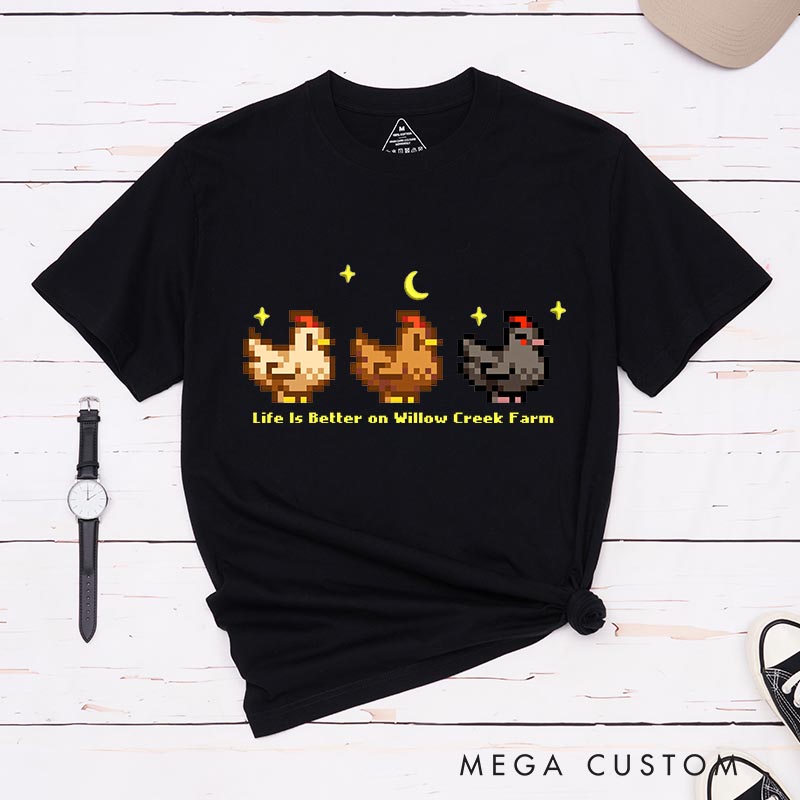 Personalized Cute Chicken Game Classic T-Shirts Farming Gamer Tshirt Valley Geek Gaming Nerd Shirt