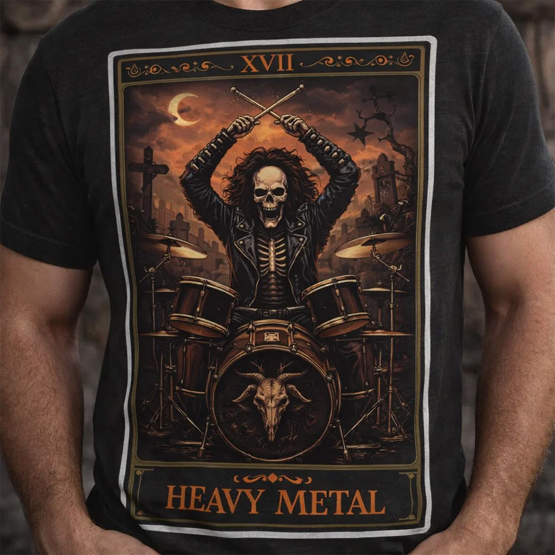 Personalized Classic T-Shirts Heavy Mental Skull T-Shirt Vintage Music Tarot Graphic Tee for Music Lovers