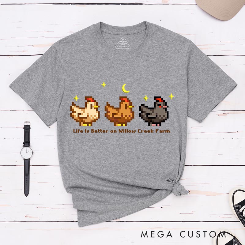 Personalized Cute Chicken Game Classic T-Shirts Farming Gamer Tshirt Valley Geek Gaming Nerd Shirt