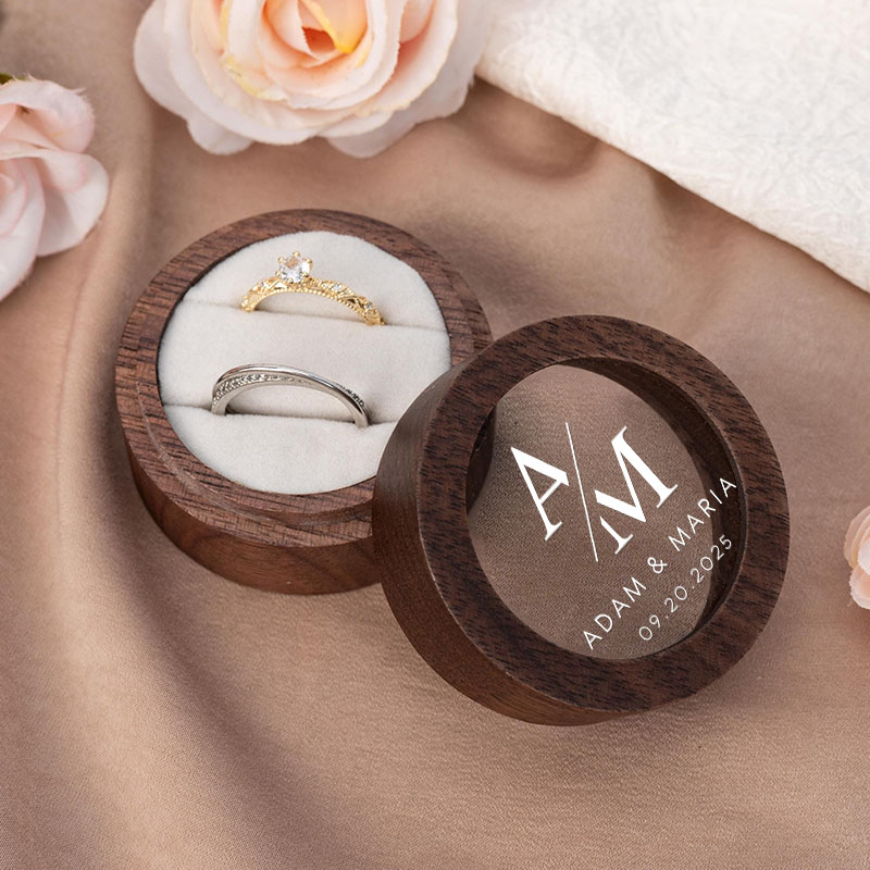 Personalized Couple Sleek Initials Wedding Wooden Ring Box Custom Newlyweds Name Ring Box with Acrylic Cover Engagement Ring Box Husband Wife Gift