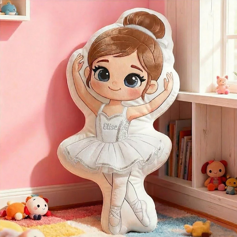 Personalized Cute Pink Ballerina Girl Kids Room Nursery Dance Lover Birthday Gift 3D Print Pillow