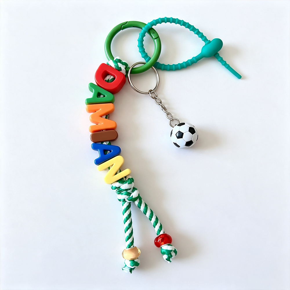 Personalized Sports Beaded Keychain with Name Colorful Diaper Bag Charm Sport Ball Pendant Accessory Birthday Gift for Sport Lover