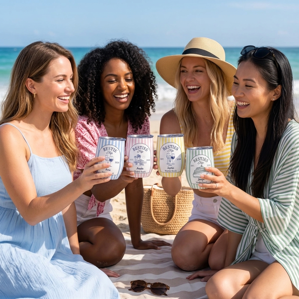 Personalized Bestie Trip 2026 Wine Tumbler, Custom Beach Vacation Cup, Matching Group Travel Gift, Summer Friends Keepsake