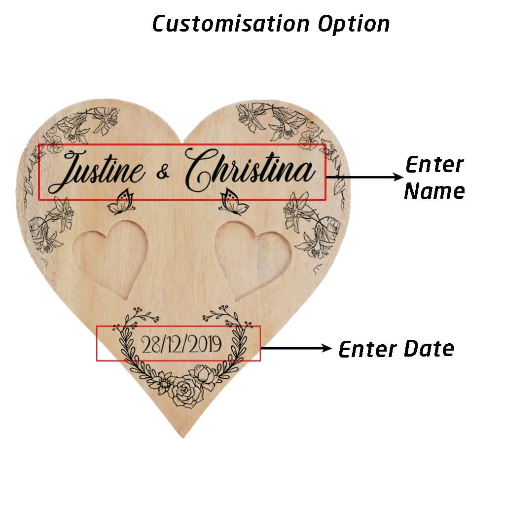 Personalized Heart Shaped Wooden Ring Dish Custom Couple Names and Date Ring Holder for Wedding Engagement and Anniversary Gifts