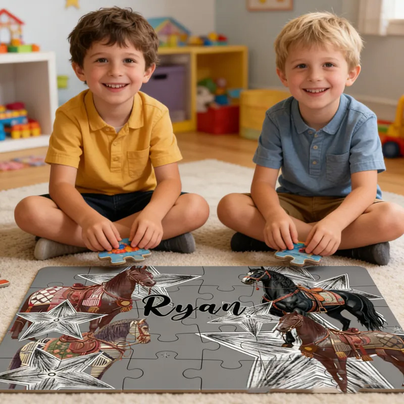 Personalised Children Name Puzzle Kids Custom Floral Star Horse ABC Jigsaw Educational Gift for Riding Lovers Equestrian Lovers