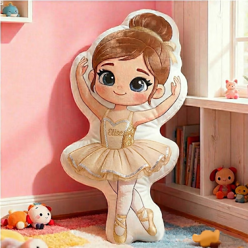 Personalized Cute Pink Ballerina Girl Kids Room Nursery Dance Lover Birthday Gift 3D Print Pillow