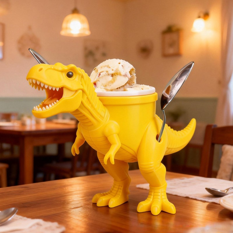 Dinosaur Theme Cool Orange T Rex Ice Cream Holder 3D Printed Cozy with Spoon Slot