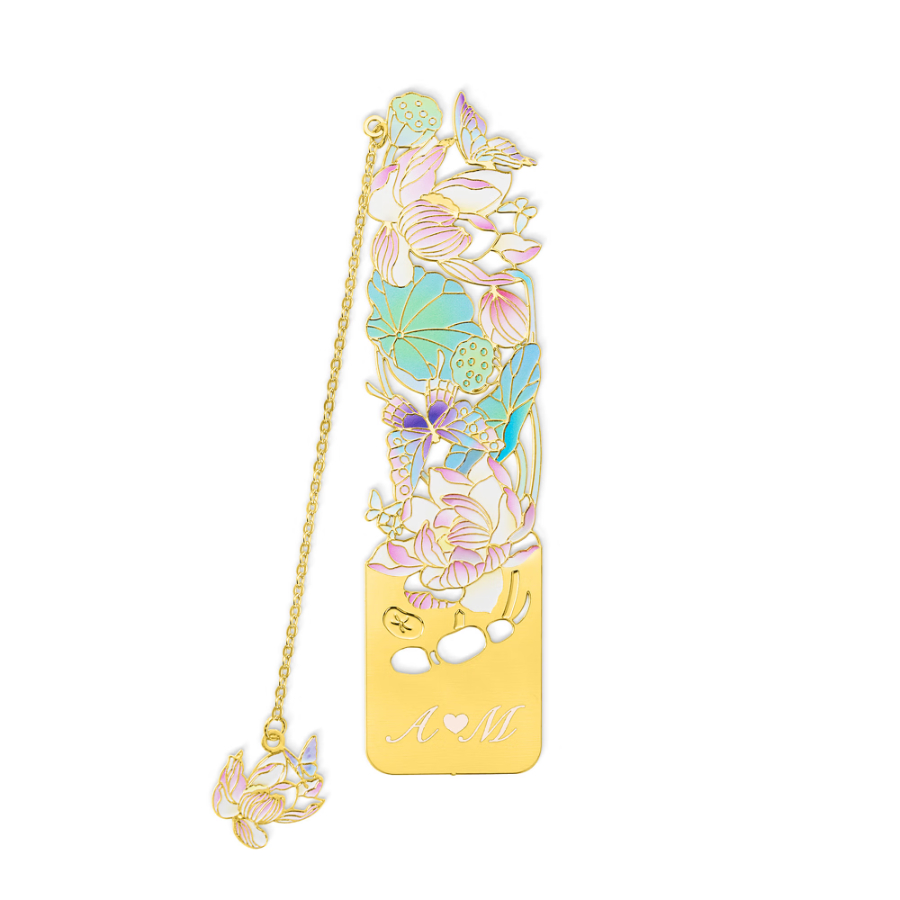 Personalized Birth Flower Butterfly Gold Metal Bookmark with Text and Decorative Chain Daily Use Birthday Gift for Women Book Lovers