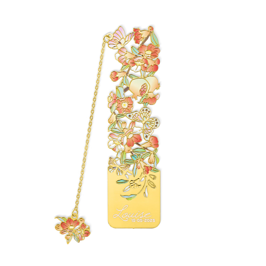 Personalized Birth Flower Butterfly Gold Metal Bookmark with Text and Decorative Chain Daily Use Birthday Gift for Women Book Lovers