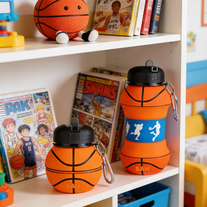 Personalized Foldable Clssic Basketball Water Cup Silicone Basketball Sports Water Bottle Custom Name Gift for Basketball Lovers