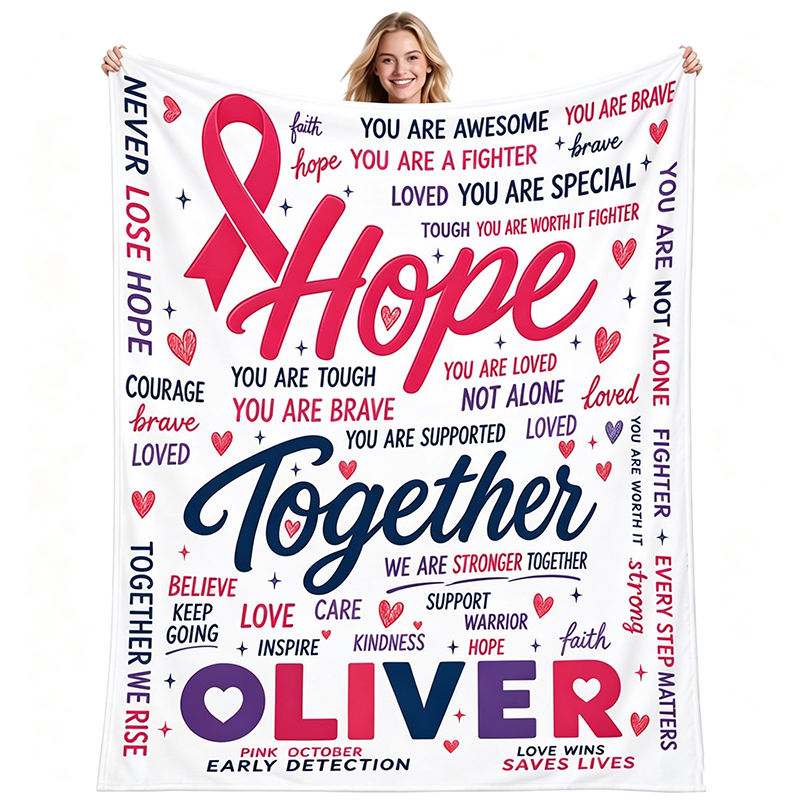 Personalized Breast Cancer Awareness Blanket for Women, Pink Ribbon Throw for survivors, chemo patients, recovery care and support gifts