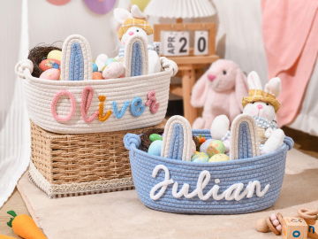 Personalized easter Basket, Easter Basket 2026 with Name, Easter Egg Hunt Gift for Kids,Spring Decor Basket,