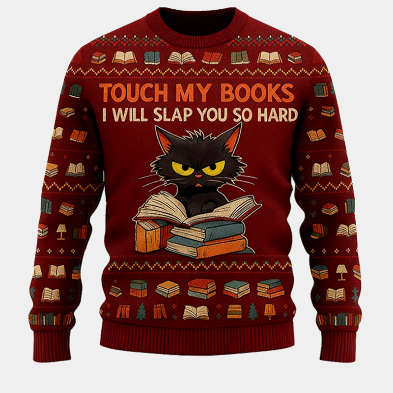 Personalized Fierce Cat Reader Ugly Christmas Sweater Gift for Librarians Book Enthusiasts