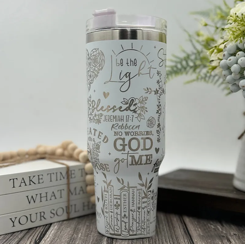 Personalized Bible Verses 40oz Tumbler with Name and Straw Insulated Large Water Bottle Cup Holder Friendly Travel Mug Religious Gift for Her