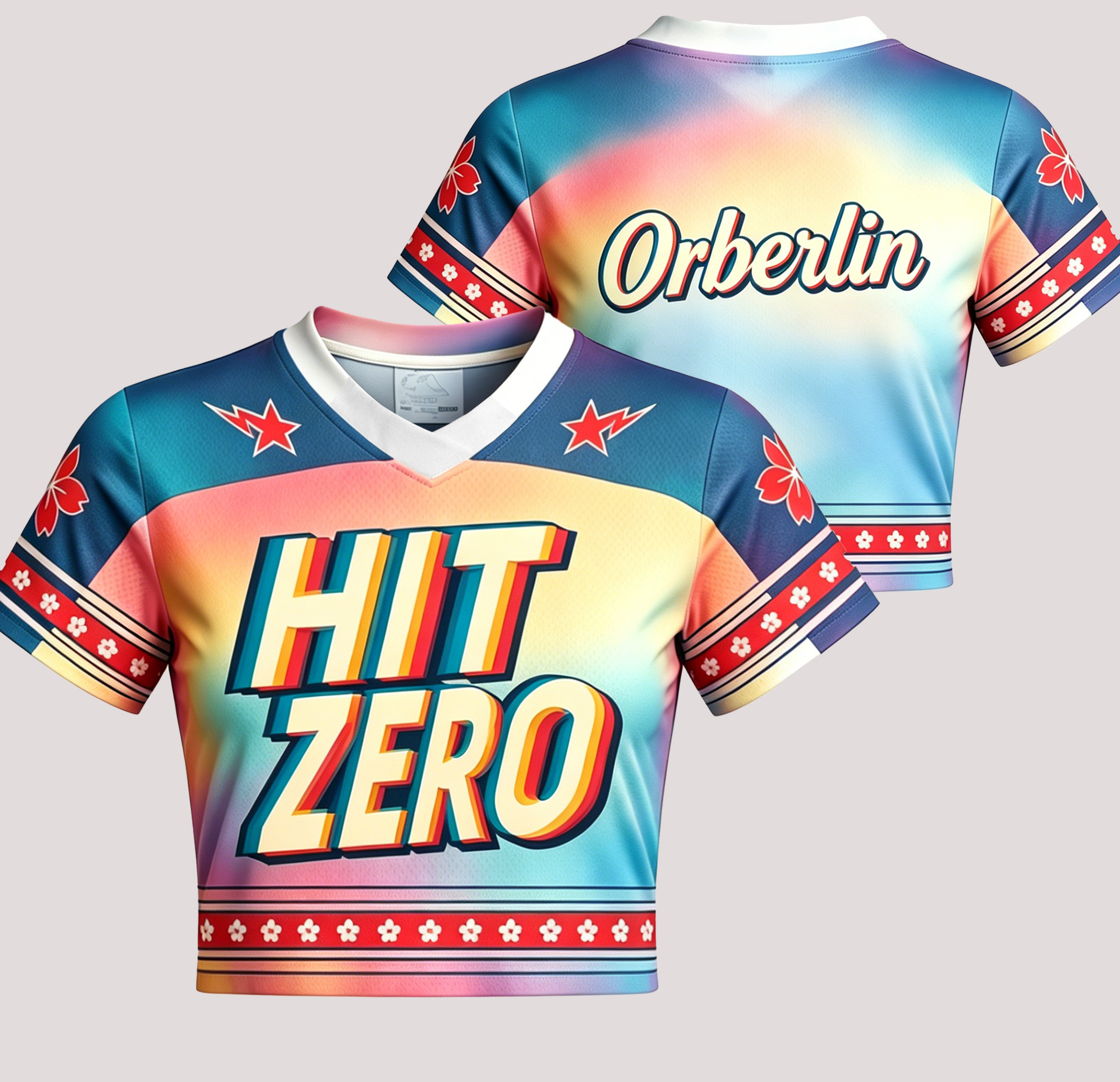Personalized “Hit Zero” Retro Rainbow Cheer Crop Jersey with Custom Name – Bold Game Day Spirit Top for Cheerleading Squads
