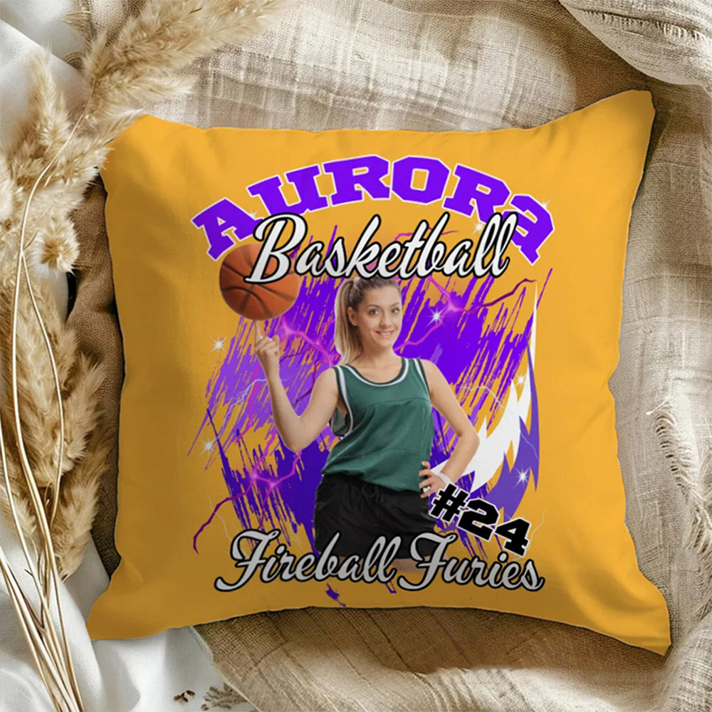 Personalized Photo Brilliant Lightning Sport Throw Pillow with Custom Name for Sports Lover