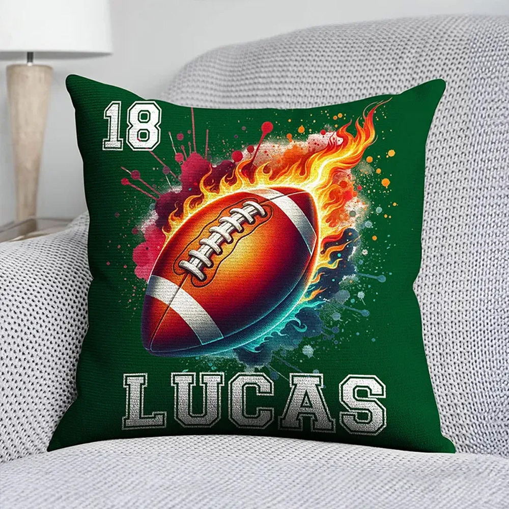Personalized Sports Ball Design Soft Throw Pillow with Custom Player Name and Number