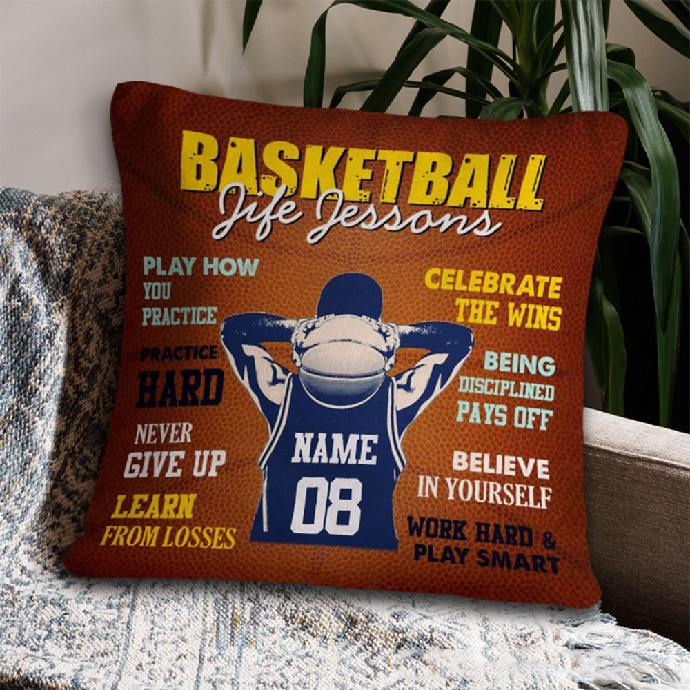 Personalized Basketball Throw Pillow with Custom Name and Jersey Number