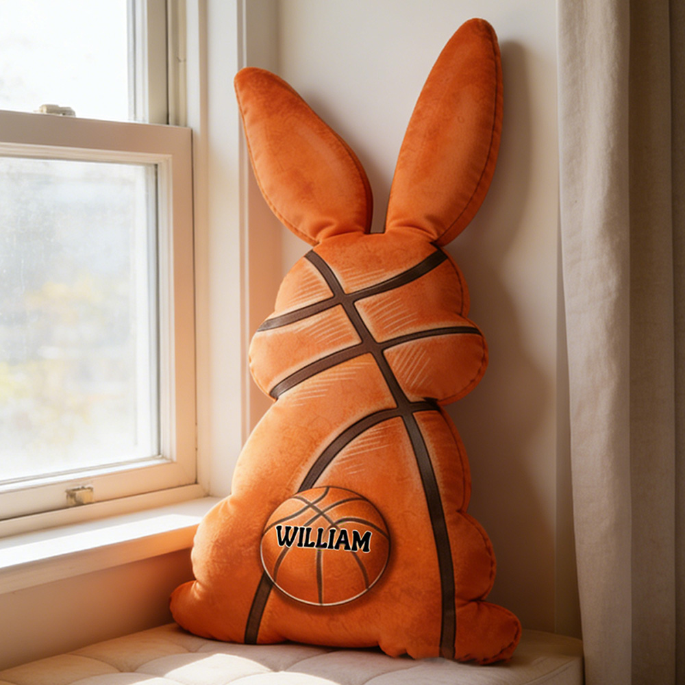 Personalized Easter Basketball Bunny Pillow with Custom Name Design