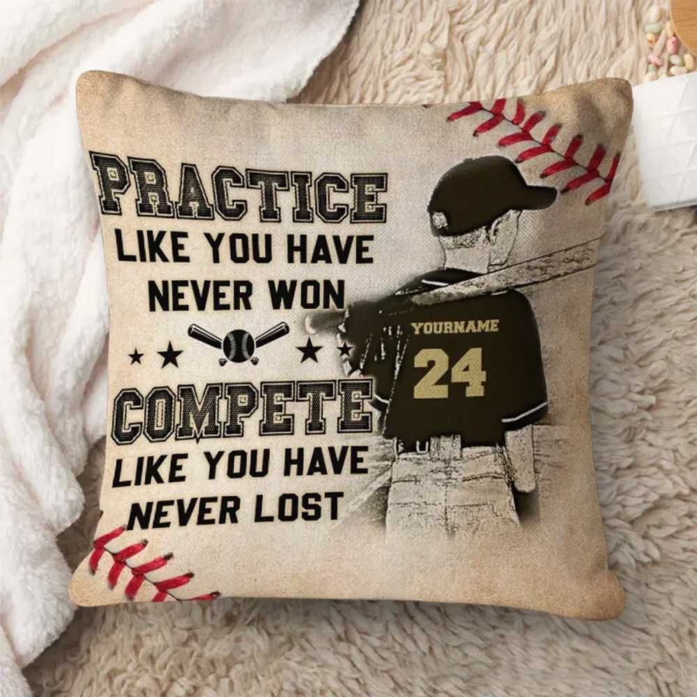 Personalized Baseball Theme Throw Pillow with Inspiring Quote, Custom Name, and Jersey Number