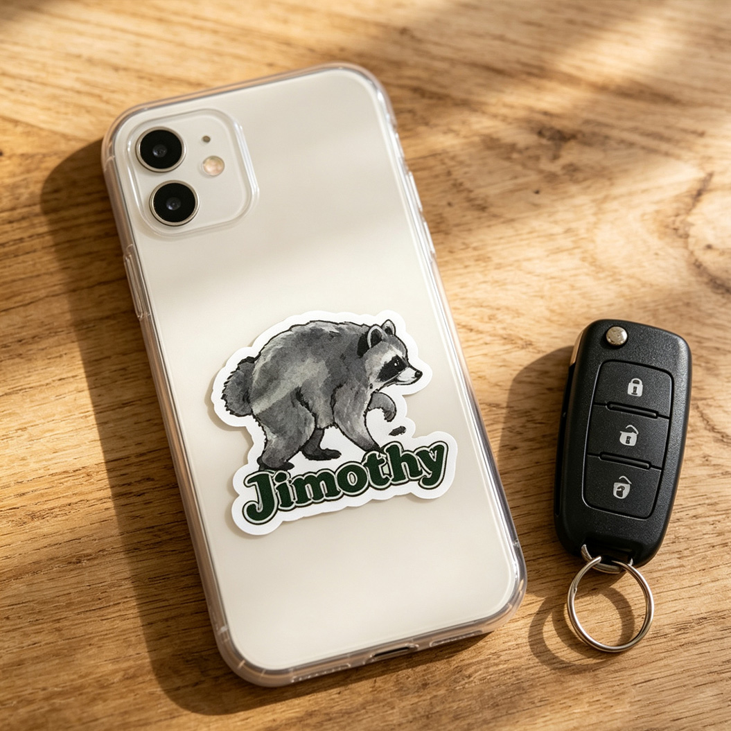 Jimothy Seattle Raccoon Sticker with Name Animal Sticker Laptop and Water Bottle Decor