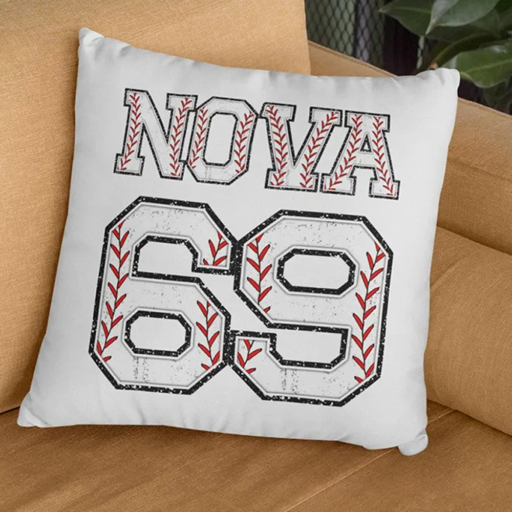 Personalized Multicolor Baseball Sports Theme Throw Pillow with Custom Player Name and Number