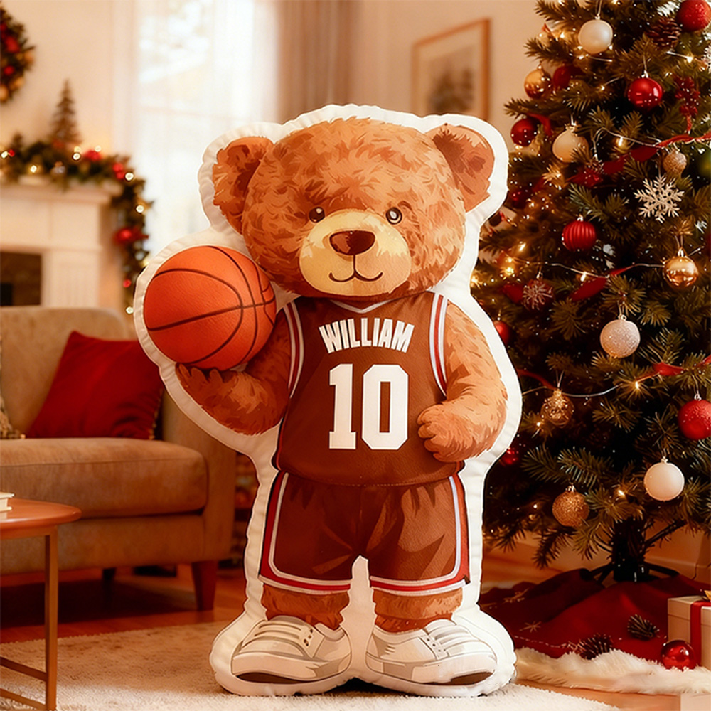 Personalized Basketball Bear Pillow with Custom Name and Jersey Number for Kids and Basketball Lovers