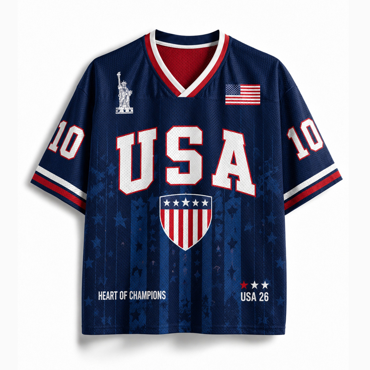 Personalized USA 26 Soccer Mesh Jersey – Heart of Champions Shield Edition