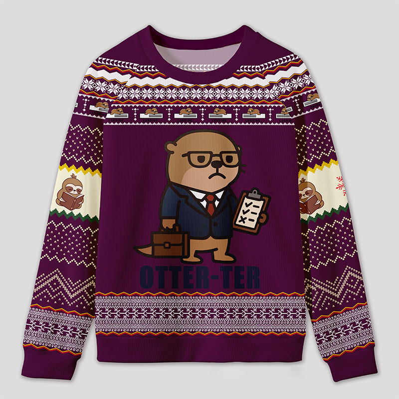 Personalized Otter Auditor Humor Ugly Sweater Office Holiday Party Gift for Accounting Pros