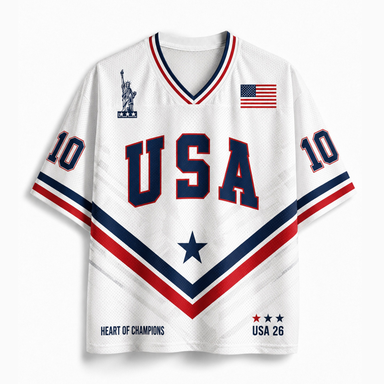 Personalized USA 26 Soccer Mesh Jersey – Heart of Champions V‑Stripe Edition