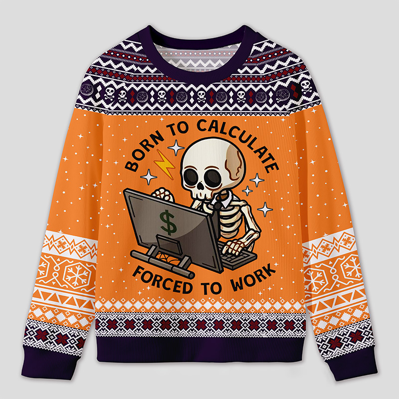 Personalized Working Skeleton Accountant Humor Ugly Sweater Office Holiday Party Gift for Accountants