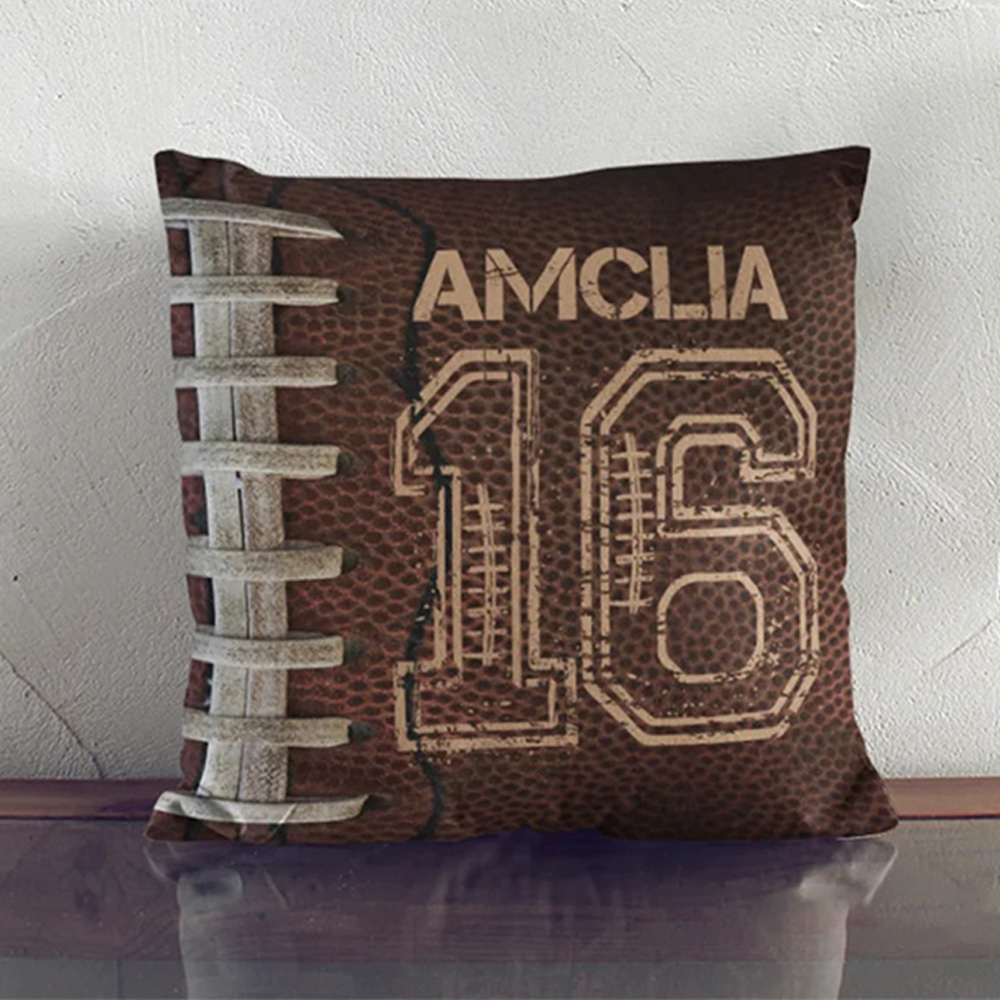 Personalized American Football and Rugby Design Throw Pillow with Custom Name and Number