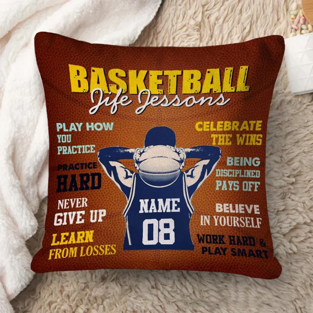 Personalized Basketball Throw Pillow with Custom Name and Jersey Number Sale-megacustom