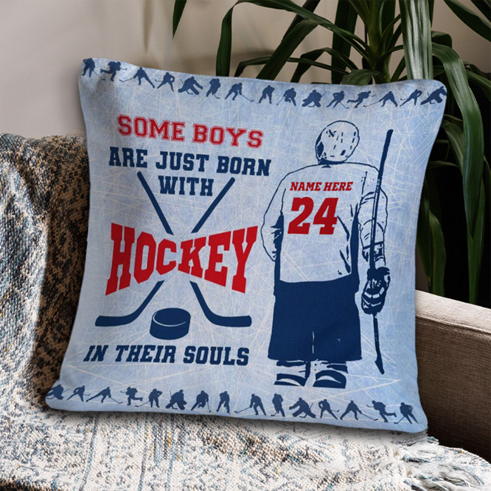 Personalized Ice Hockey Throw Pillow with Custom Name and Number for Sports Lover