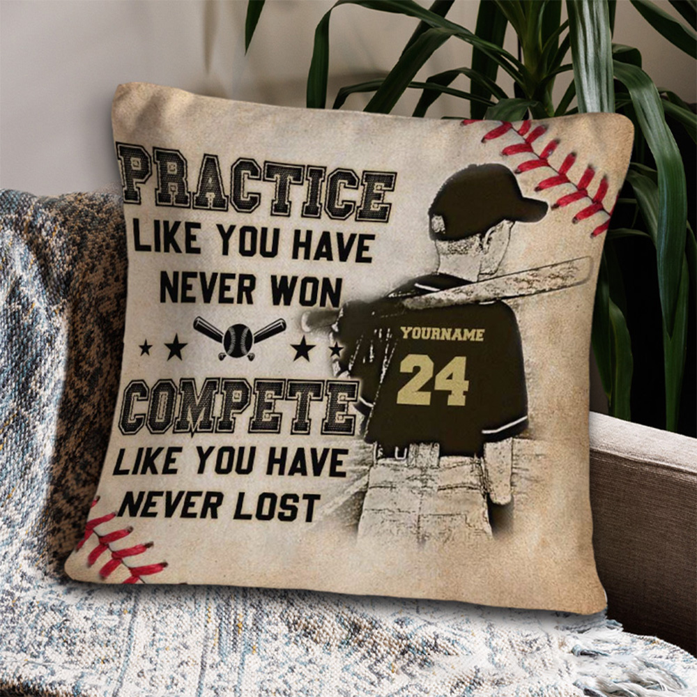 Personalized Baseball Theme Throw Pillow with Inspiring Quote, Custom Name, and Jersey Number Sale-megacustom