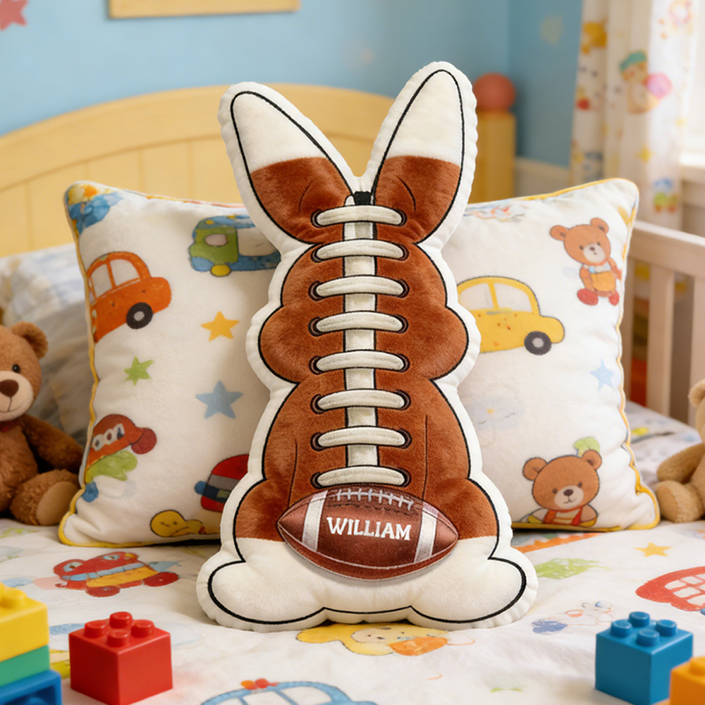 Personalized Easter American Football Bunny Pillow with Custom Name Design