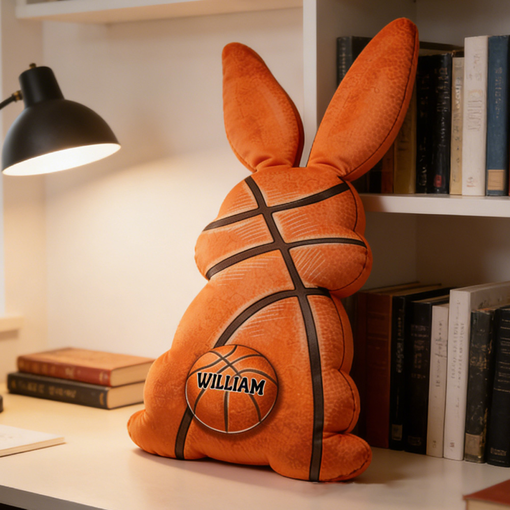 Personalized Easter Basketball Bunny Pillow with Custom Name Design