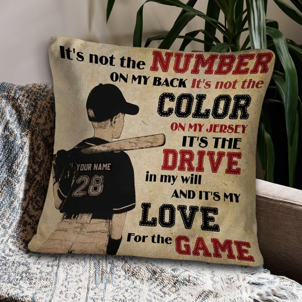 Personalized Baseball Theme Throw Pillow with Custom Name, Number, and Passionate Quote Sale-megacustom