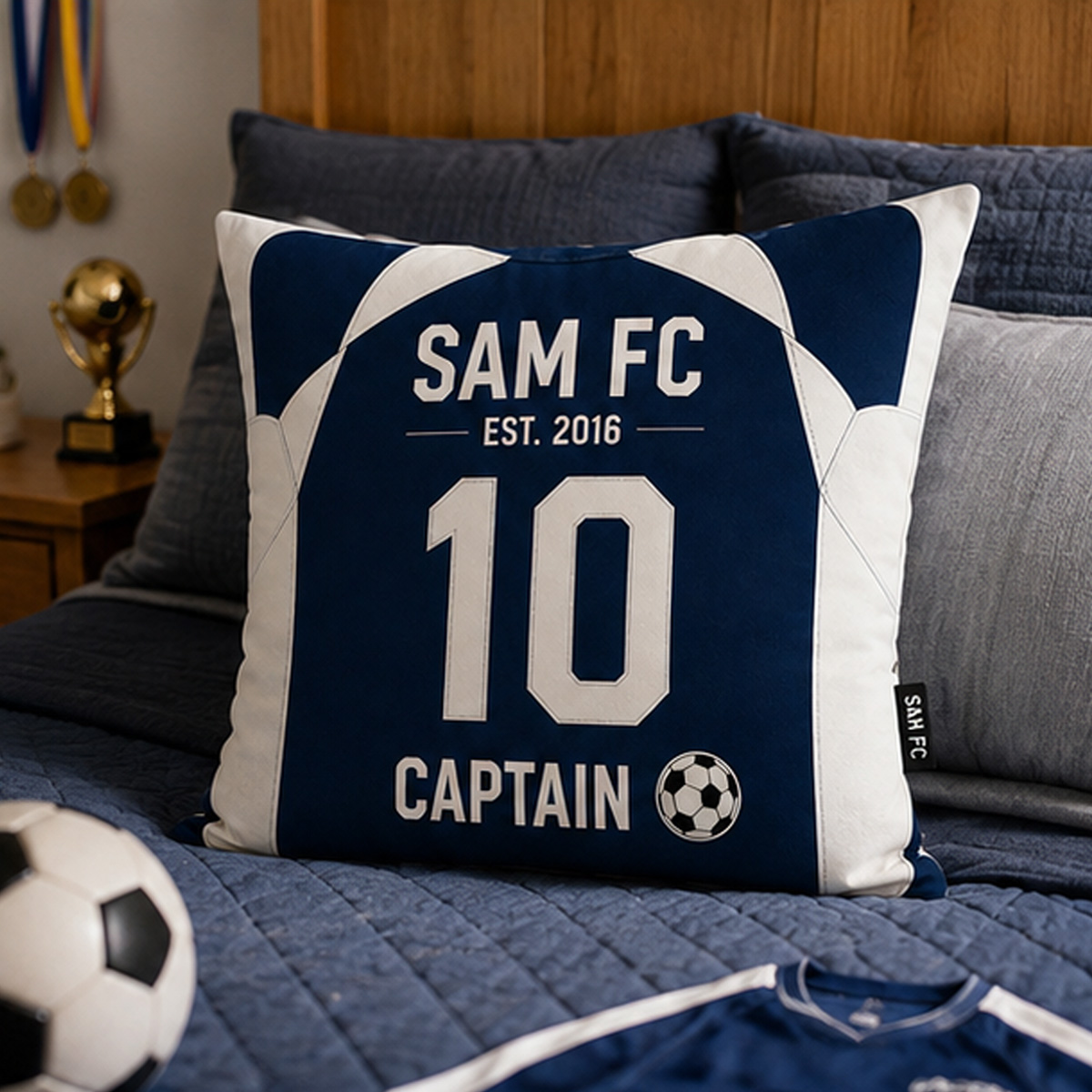 Personalized Soccer Jersey Pillow Custom Name Number & Team Text for Soccer Lovers