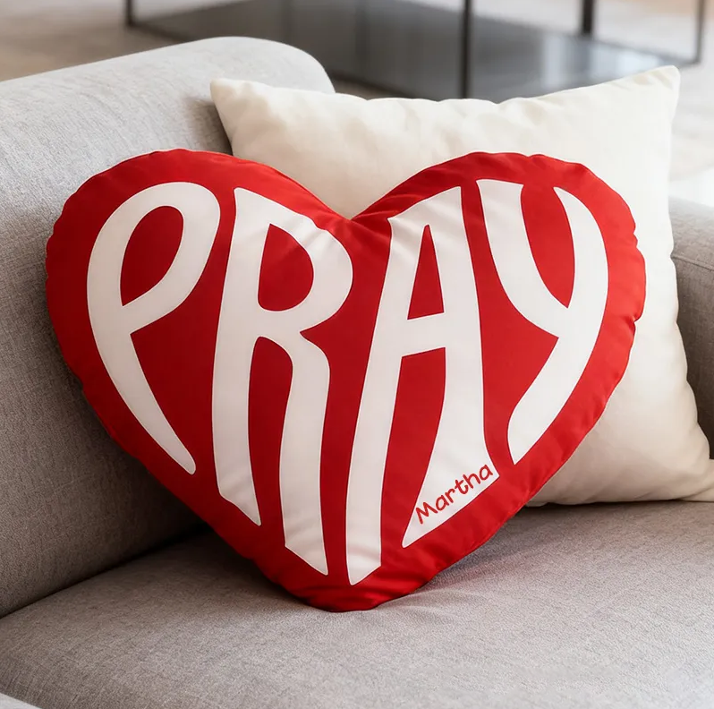 Personalized Pray Heart Pillow with Custom Name Hoom Decor Religious Christian Gift for Her Faith Gift for Family Graphic 3D Print Pillow