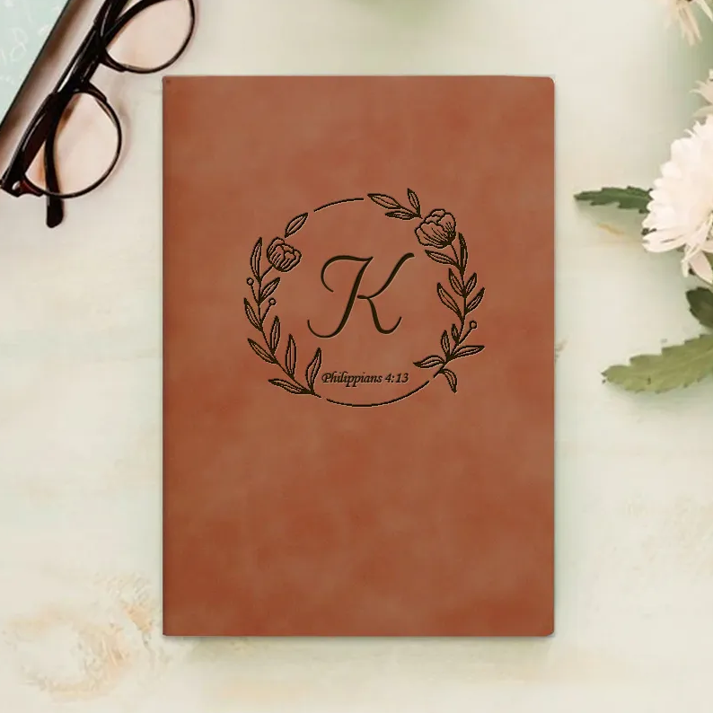 Personalized Circular Floral Wreath Prayer Journal A5 Notebook with Monogram Name Christian Notebook Back to School Gift Christmas Gift for Girls