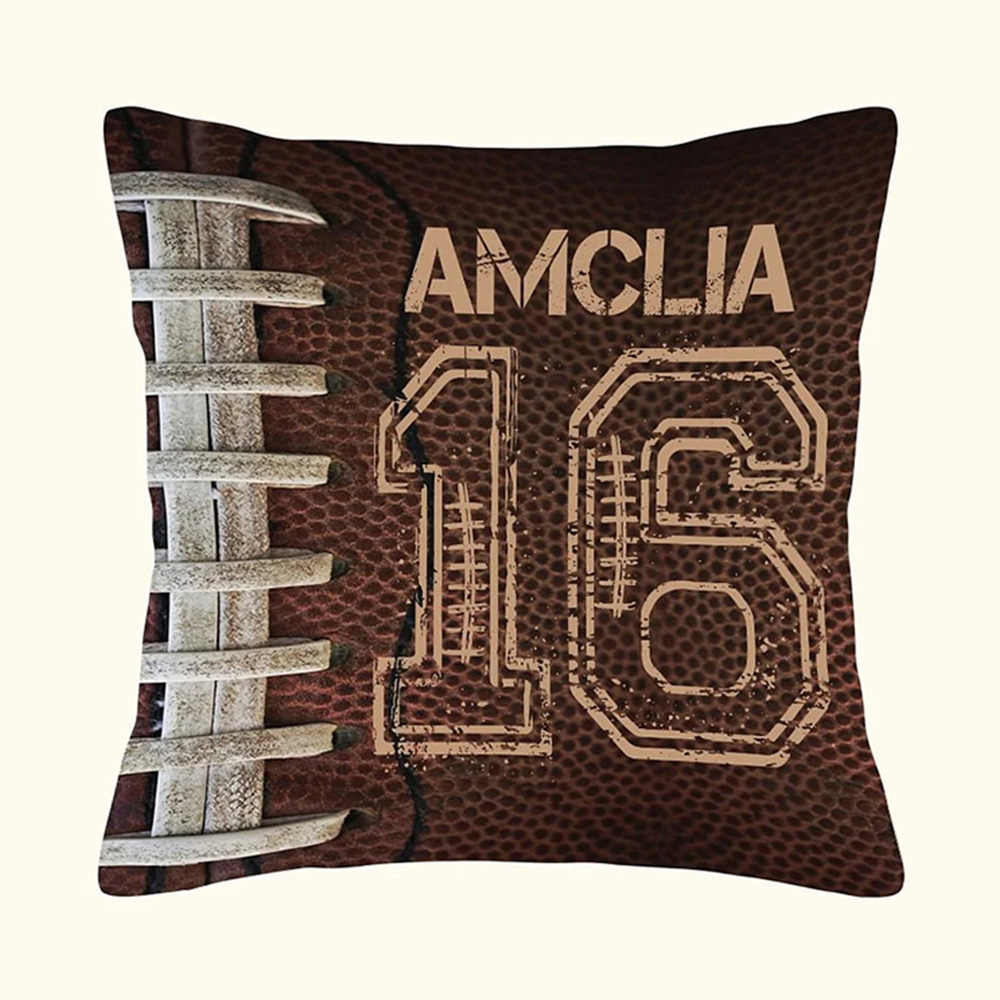 Personalized American Football and Rugby Design Throw Pillow with Custom Name and Number