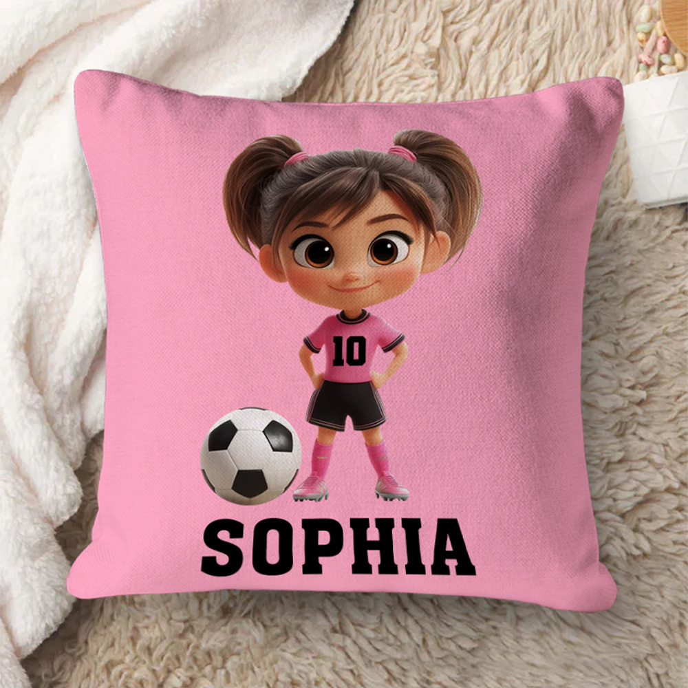 Personalized Soccer Pillow with Custom Name and Cute Cartoon Character Design