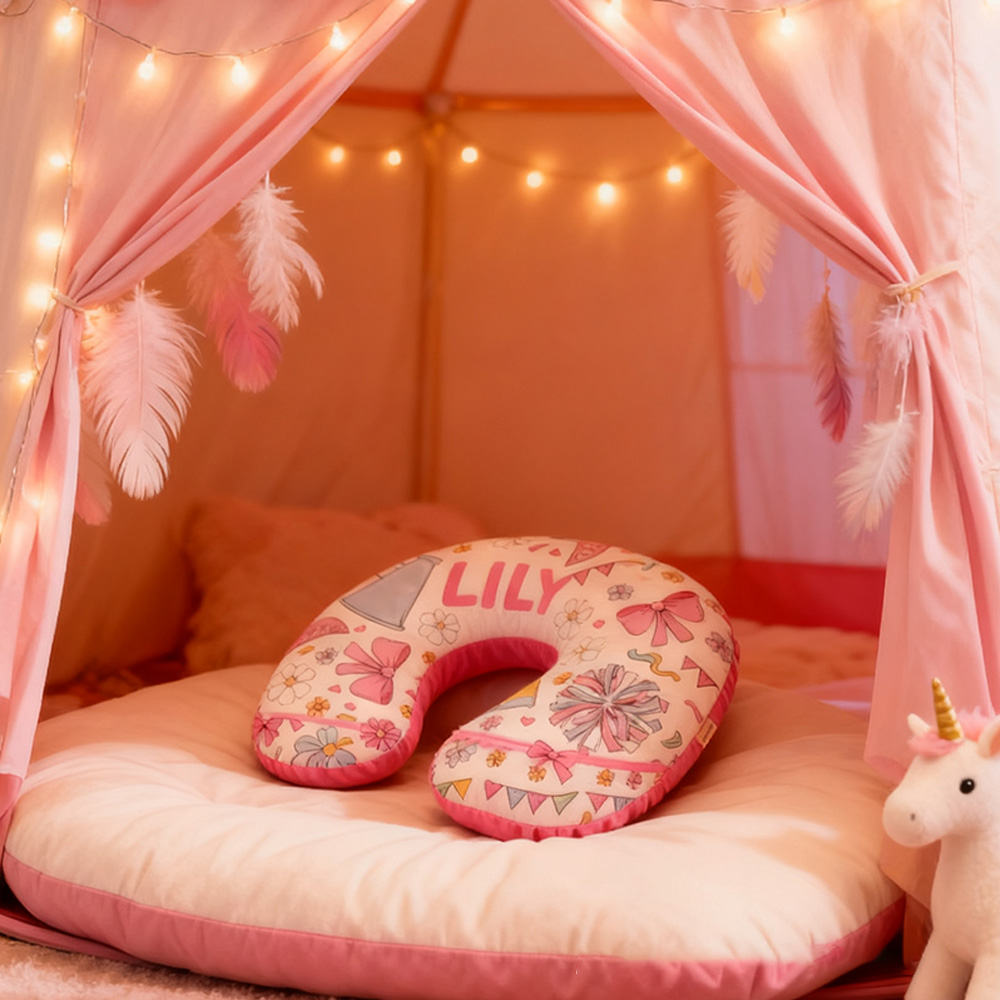 Personalized Cheerleader-Themed U-Shaped Pillow with Custom Name and Cute Design