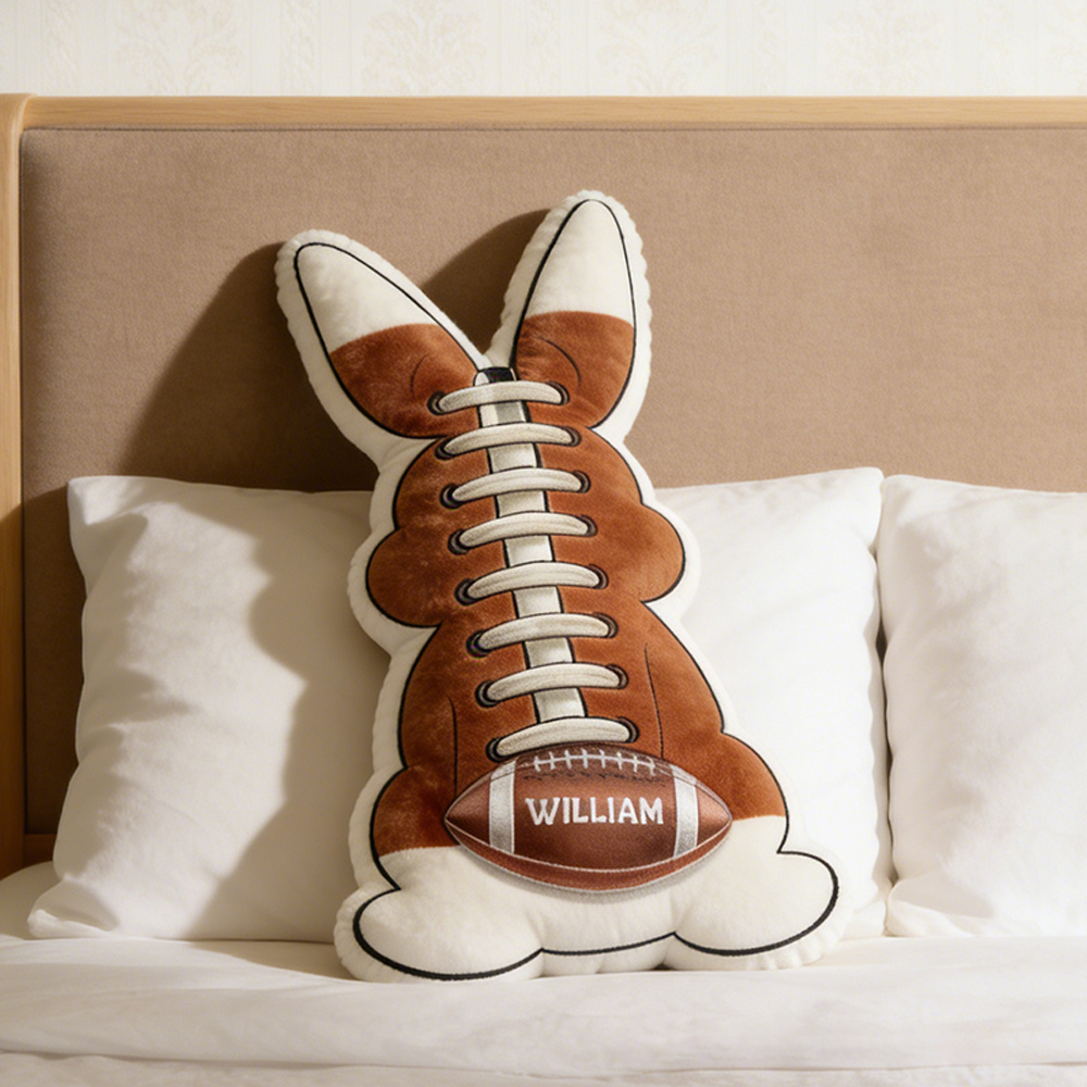 Personalized Easter American Football Bunny Pillow with Custom Name Design